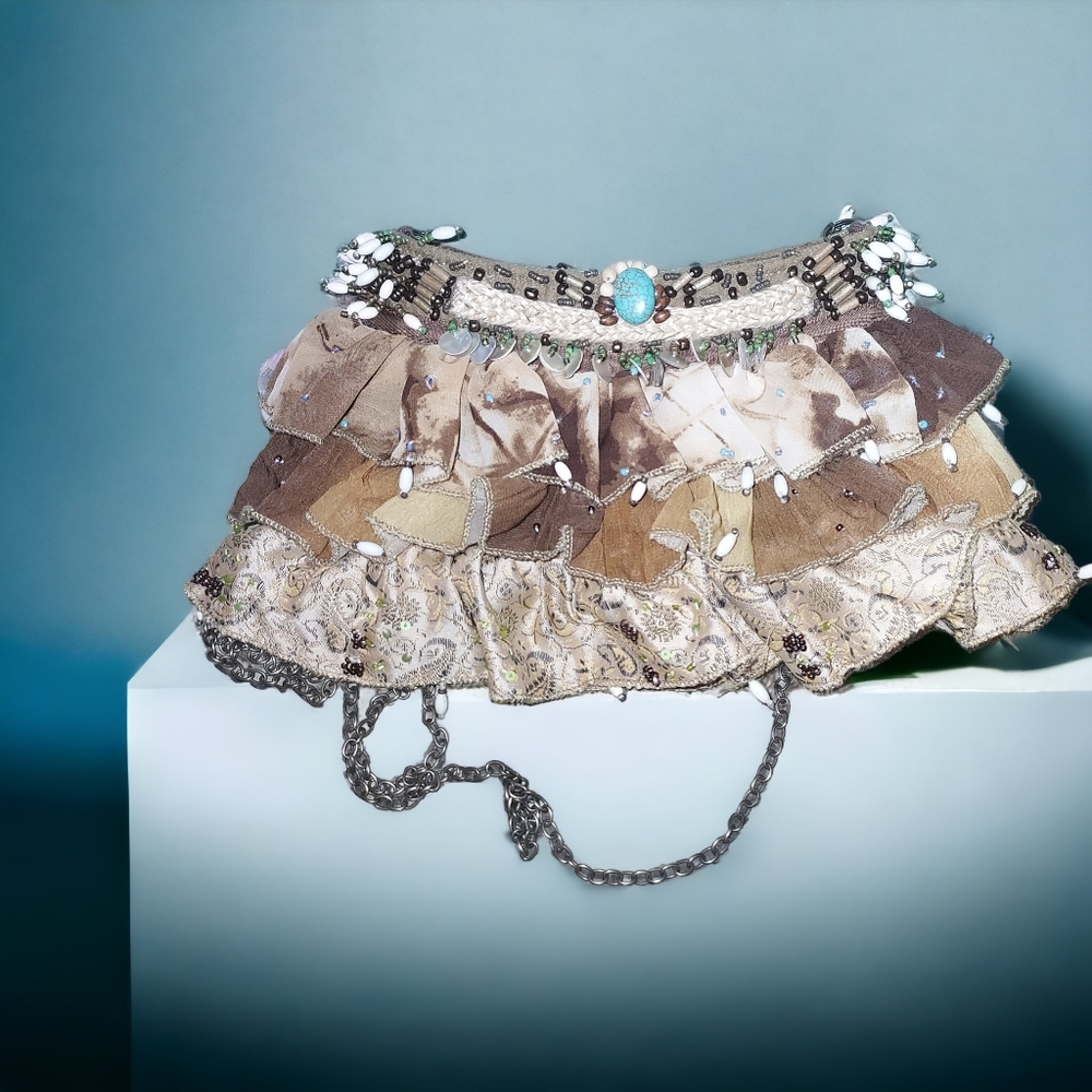 MARY FRANCES Layered Mini Skirt w/Beads Purse